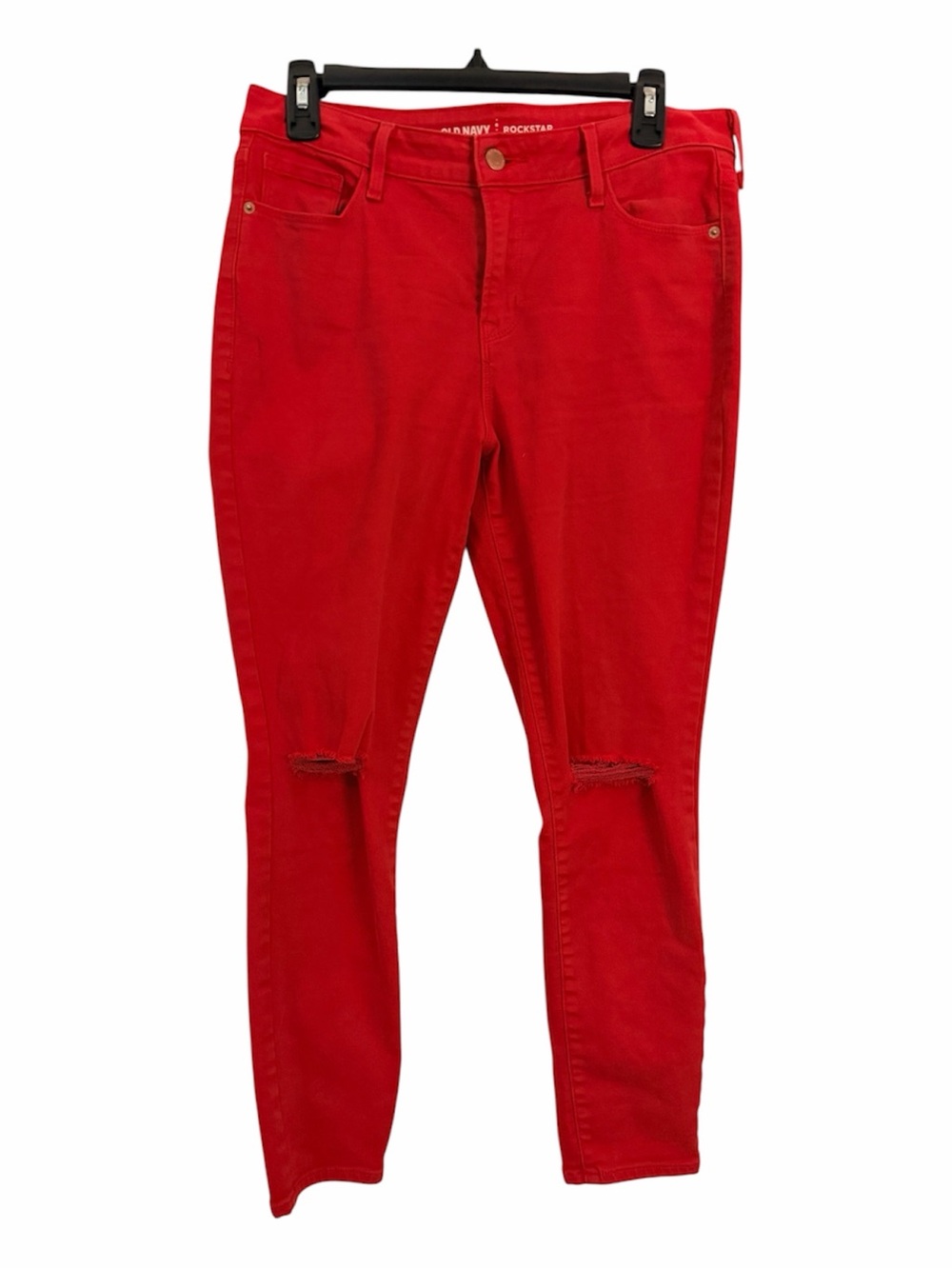 OLD NAVY 10 Reg Red Ripped Mid-Rise Rockstar Skinny Jeans 🚨FLAW